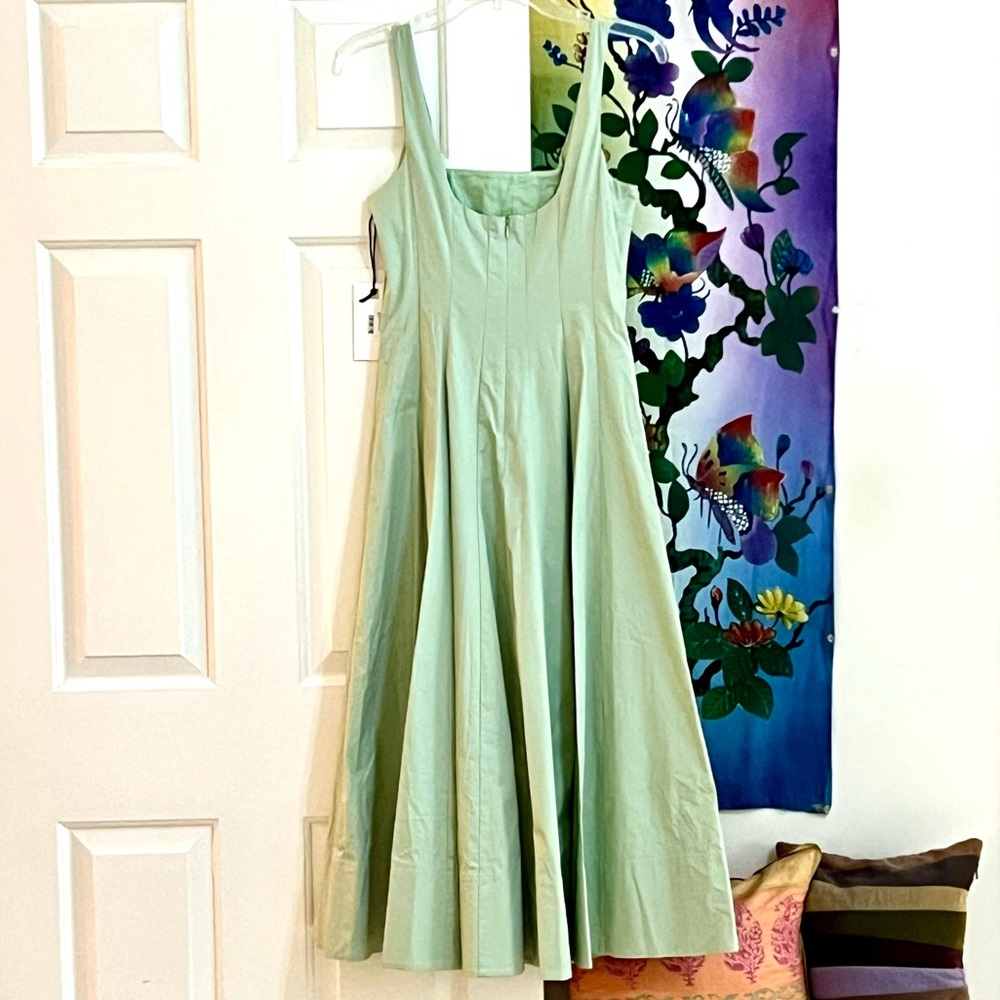 πΊπHPππΊ NWT Staud Wells Midi Dress Pale Jade - Picture 13 of 16